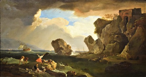 Shipwreck on the reef - workshop of Claude Joseph Vernet (1714 - 1789) - Paintings & Drawings Style Louis XVI